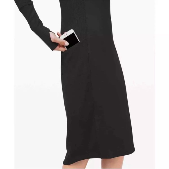 Lululemon Om and On Athletic Midi Dress Black Women XS Side Pockets Long Sleeve - Picture 4 of 10